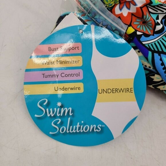 New Swim Solutions Fiesta Print Swimsuit Womens 20 Shirred Bandeau One Piece - Picture 4 of 6